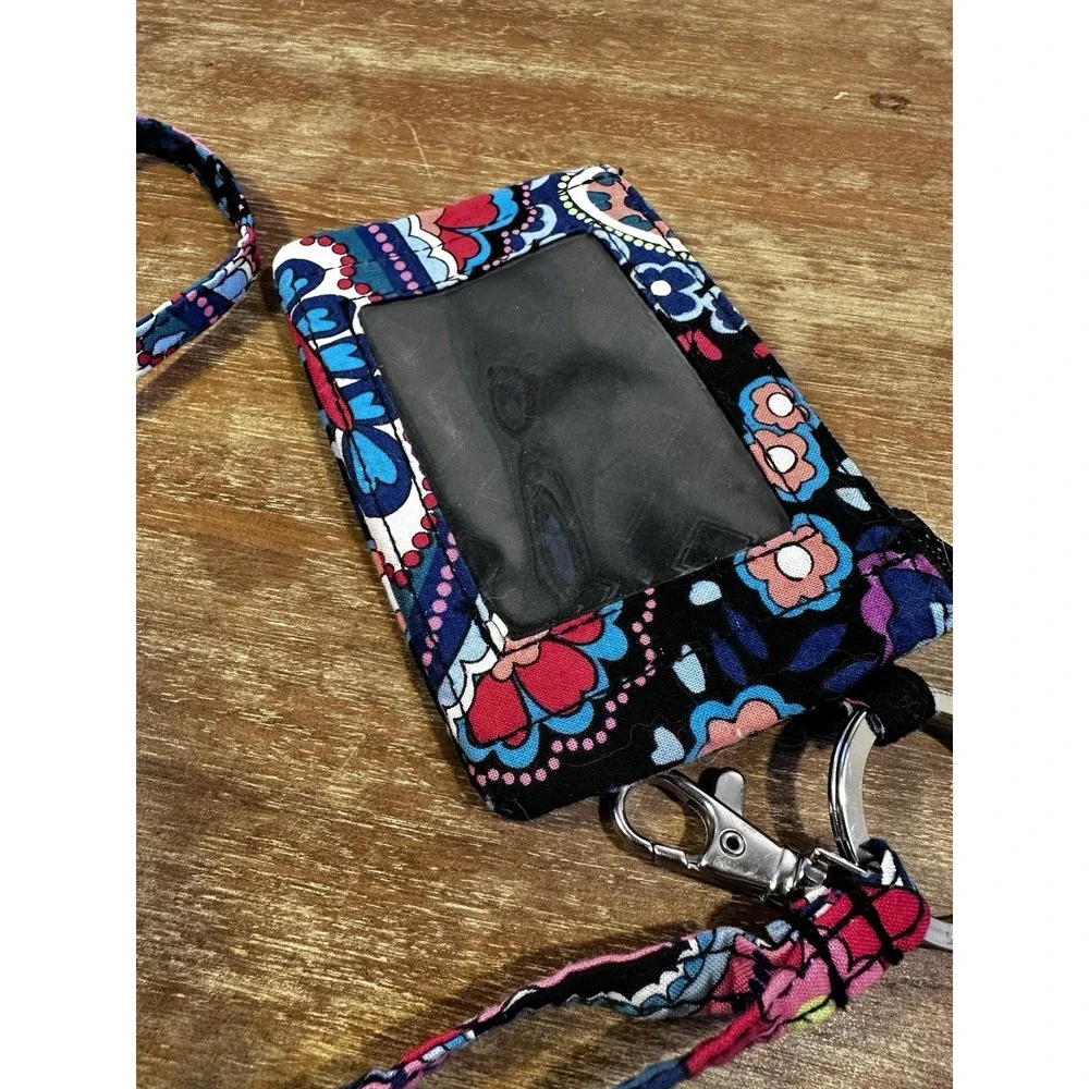 Vera Bradley Floral Fabric ID Holder Wallet with Lanyard and Key Ring